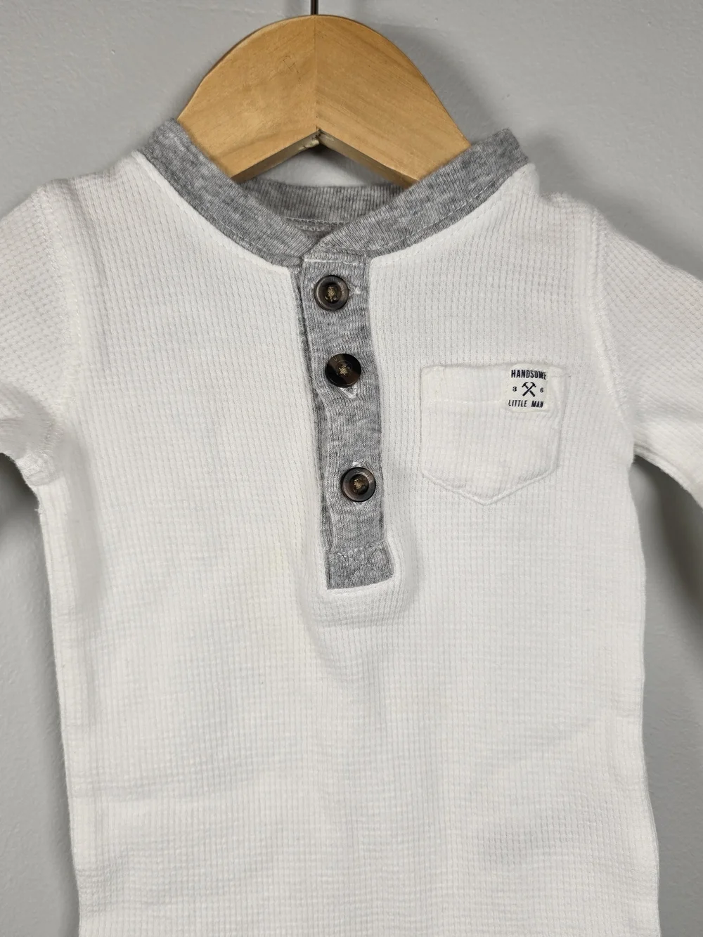 Carter's Long-Sleeve Waffle Knit Henley One-Piece Bodysuit - Navy & White Bundle